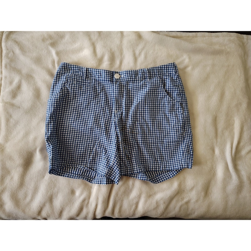 Columbia‎ Super Bonehead Gingham Shorts Womens 12 Blue White PFG Fishing Cotton